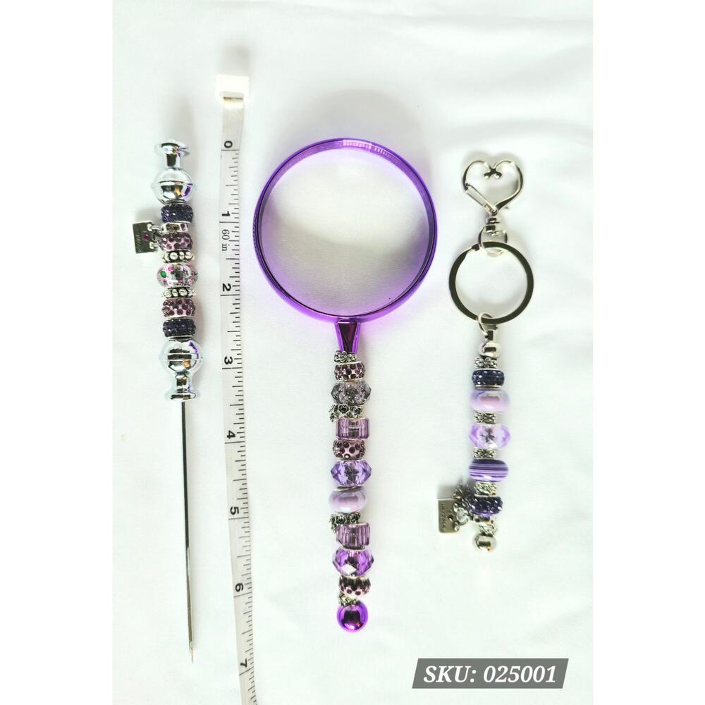3 Piece Purple Beaded Desk Set with Bling